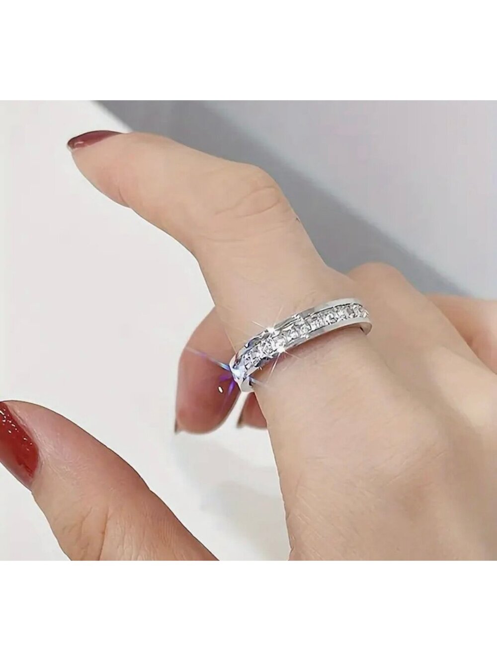 New - Luxury Titanium Steel Wide Band Ring with Inlaid Zircon - Size 8